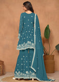 Teal Faux Georgette Sequins Embroidered Designer Top Sharara Suit - women's fashion mart