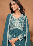 Teal Faux Georgette Sequins Embroidered Designer Top Sharara Suit - women's fashion mart