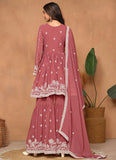 Rust Brown Faux Georgette Sequins Embroidered Designer Top Sharara Suit - women's fashion mart