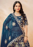 Elegant Designer Navy Blue Embroidered Art Silk Lehenga Choli - women's fashion mart