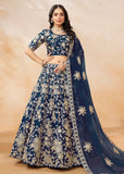 Elegant Designer Navy Blue Embroidered Art Silk Lehenga Choli - women's fashion mart