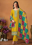Glowing and Dazzling Chinon Silk Yellow Salwar Suit - women's fashion mart