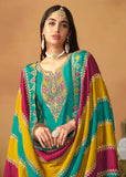Glowing and Dazzling Chinon Silk Turquoise Salwar Suit - women's fashion mart