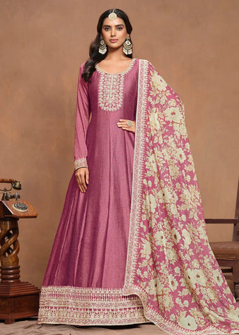 Elegant Art Silk Pink Embroidered Anarkali Gown - women's fashion mart