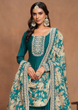 Elegant Art Silk Teal Green Embroidered Anarkali Gown - women's fashion mart