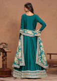 Elegant Art Silk Teal Green Embroidered Anarkali Gown - women's fashion mart