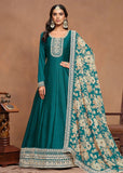 Elegant Art Silk Teal Green Embroidered Anarkali Gown - women's fashion mart