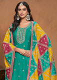 Glowing and Dazzling Chinon Silk Turquoise Salwar Suit - women's fashion mart