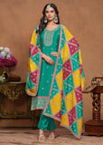 Glowing and Dazzling Chinon Silk Turquoise Salwar Suit - women's fashion mart