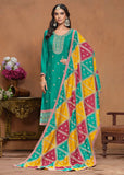 Glowing and Dazzling Chinon Silk Turquoise Salwar Suit - women's fashion mart