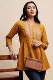 Mustard Color Bewitching Embroidered Readymade Short Kurti.
