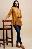 Mustard Color Bewitching Embroidered Readymade Short Kurti.