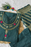 Teal Blue Premium Roman Silk Handwork Kurti Set  women's fashion mart