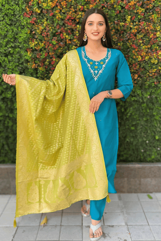Teal Blue Designer Kurti Set for Summer  women's fashion mart