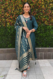 Teal Blue Premium Roman Silk Handwork Kurti Set  women's fashion mart