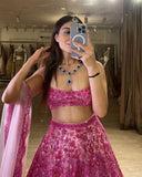 Trending Pink Lehenga choli with dupata -Lehenga Choli Pink / free size upto 42 inches / unstich women's fashion mart
