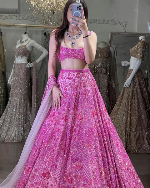 Trending Pink Lehenga choli with dupata -Lehenga Choli Pink / free size upto 42 inches / unstich women's fashion mart