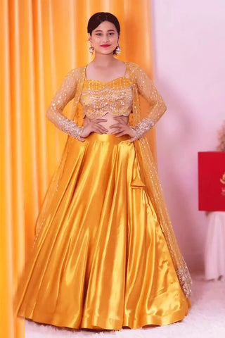 Trendy Yellow Crop Top Lehenga With Shrug 2024 -Lehenga Yellow women's fashion mart
