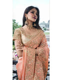 Passionate Peach Tissue Silk Heavy Embroidered Saree - women's fashion mart