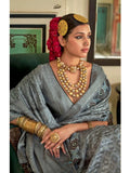Gorgeous and Designer Grey Silk Printed Traditional Saree - women's fashion mart