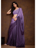 Luxurious Lavender Shaded Chinon Swarovski Worked Saree - women's fashion mart