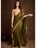Outstanding Olive Gold Twill Cutwork Designer Saree - women's fashion mart