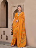 Marvelous Mustard Ajrakh Printed Sigma Silk Traditional Saree - women's fashion mart