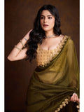 Outstanding Olive Gold Twill Cutwork Designer Saree - women's fashion mart