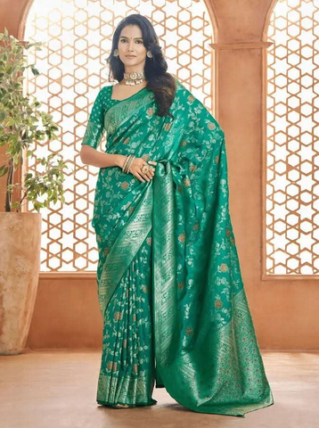 Exquisite Sea Green Pure Banarasi Silk Saree -Saree Unstitched women's fashion mart