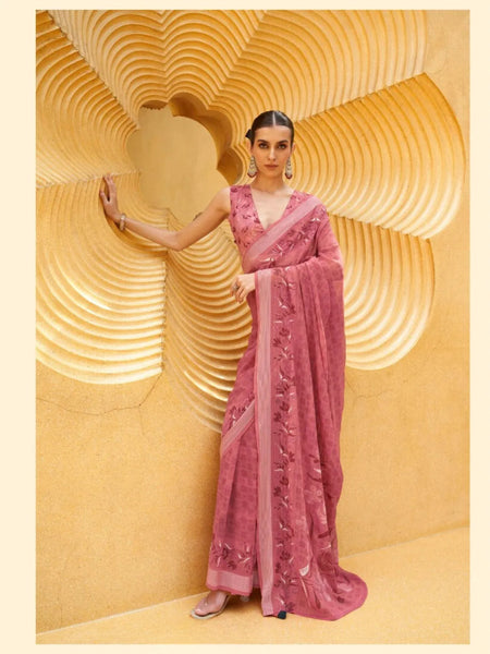 Outstanding Dusty Red Daani Georgette Printed Saree - women's fashion mart