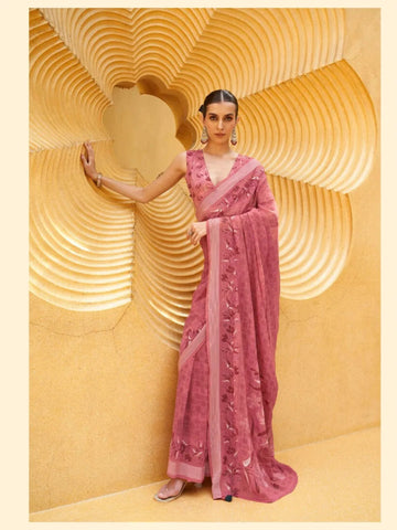 Outstanding Dusty Red Daani Georgette Printed Saree - women's fashion mart