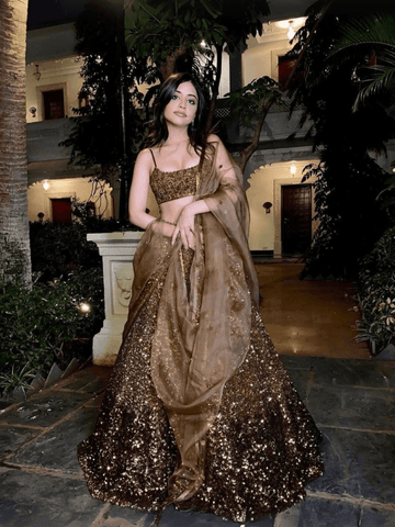 heavy sequence work lehenga choli -Lehenga Choli Brown women's fashion mart