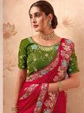 Ravishing Red Fancy Embroidered Party Wear Saree - women's fashion mart