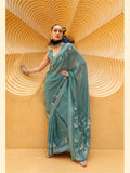 Exquisite Greyish Turquoise Daani Georgette Printed Saree - women's fashion mart