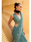 Exquisite Greyish Turquoise Daani Georgette Printed Saree - women's fashion mart