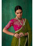 Outstanding Olive Satin Jacquard Worked Party Wear Saree - women's fashion mart
