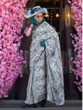 Graceful Grey-White Contemporary Printed Satin Crepe Saree - women's fashion mart