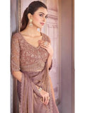 Refined Rosy Brown Satin Organza Embroidered Saree - women's fashion mart