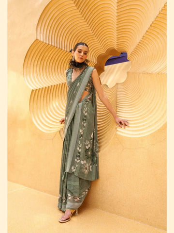 Majestic Olive Green Daani Georgette Printed Saree - women's fashion mart