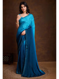 Splendiferous Sky Blue Shaded Chinon Swarovski Worked Saree - women's fashion mart