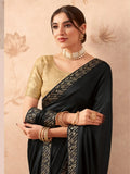 Classic Black Fancy Embroidered Party Wear Saree - women's fashion mart