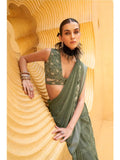 Majestic Olive Green Daani Georgette Printed Saree - women's fashion mart