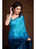 Splendiferous Sky Blue Shaded Chinon Swarovski Worked Saree - women's fashion mart