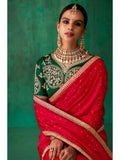 Blazing Red Satin Jacquard Worked Party Wear Saree - women's fashion mart