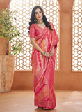 Pristine Dark Pink Pure Banarasi Silk Saree -Saree Unstitched women's fashion mart