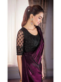 Gorgeous Wine Satin Organza Embroidered Saree - women's fashion mart