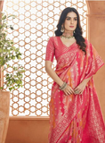 Pristine Dark Pink Pure Banarasi Silk Saree -Saree Unstitched women's fashion mart