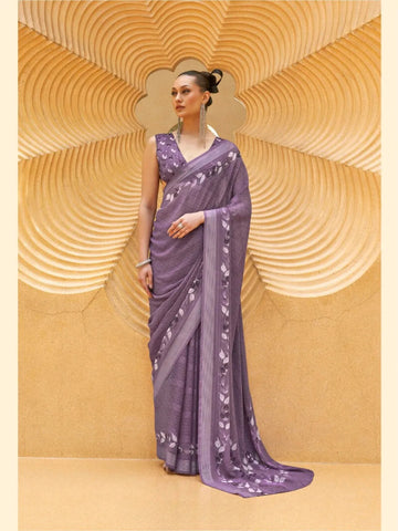 Gorgeous Dusky Purple Daani Georgette Printed Saree - women's fashion mart