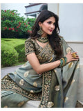 Graceful Natural Grey Ombre Style Tissue Silk Embroidered Saree - women's fashion mart