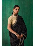 Classic Black Satin Jacquard Worked Party Wear Saree - women's fashion mart